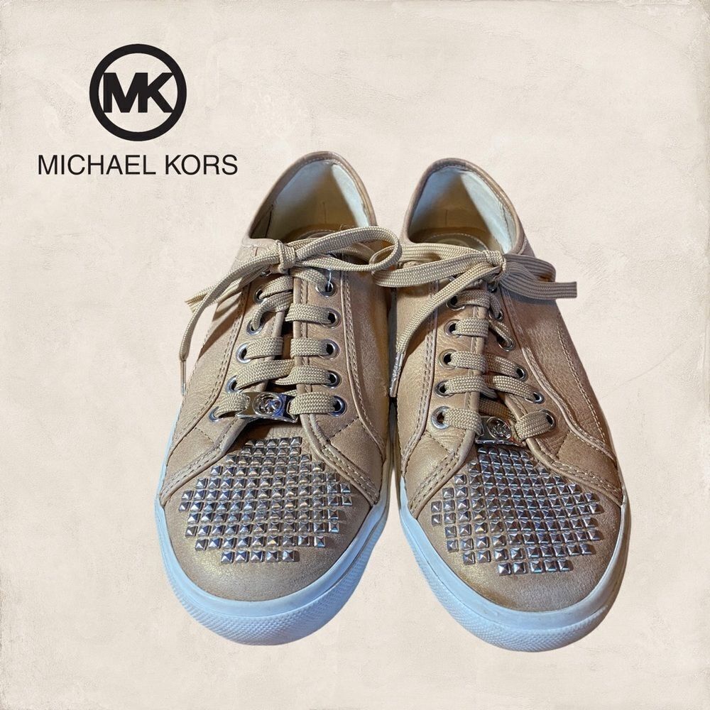 Michael Kors Women's Leather Silver Stud Tie Sneakers 8.5